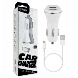 Cargador para auto Inkax dual USB con cable Lightning 2.1A blanco