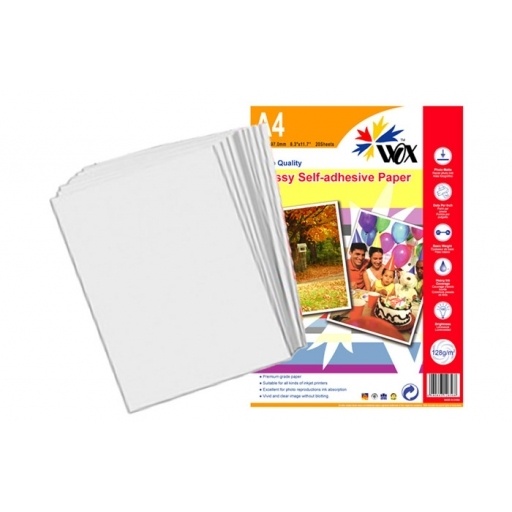 Papel Wox Glossy Fotogr�fico A4 Autoadhesivo 128g x20