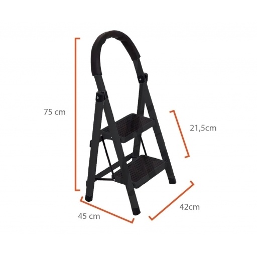 Escalera de 2 escalones negra antideslizante para hogar