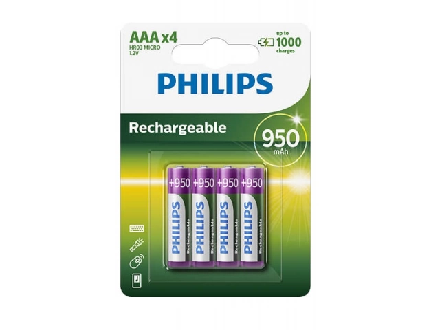 Pilas AAA Philips, 950mAh, NiMH, recargables